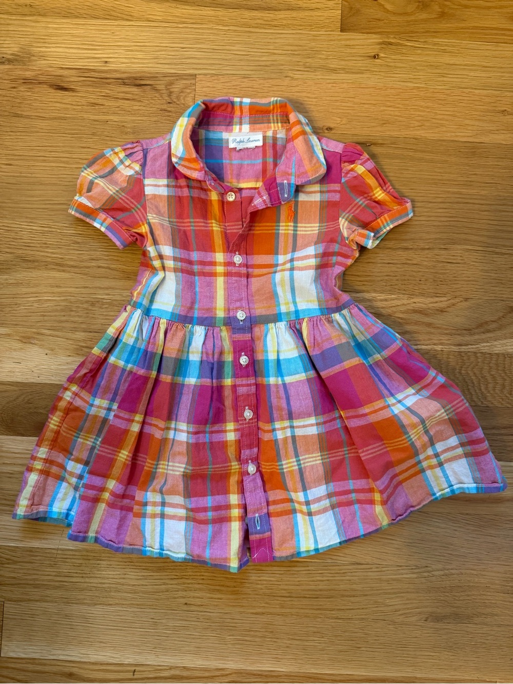 Ralph Lauren Pink Orange Plaid Cotton Button-Front Dress
